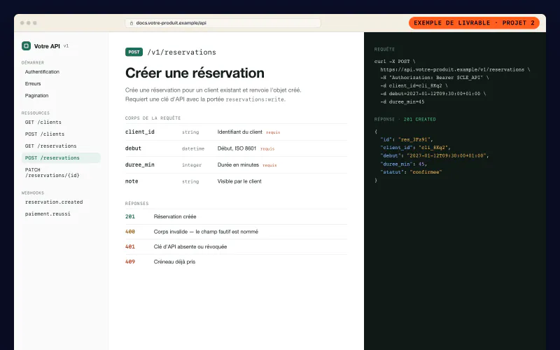 Exemple de livrable : la documentation d'une API