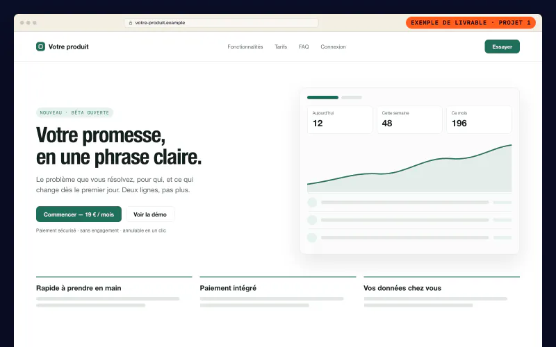 Exemple de livrable : une landing page avec paiement